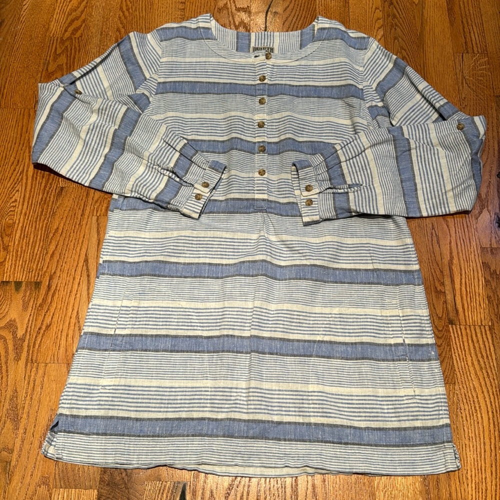 Duluth Trading Co blue/white stripe linen tunic top size small/medium